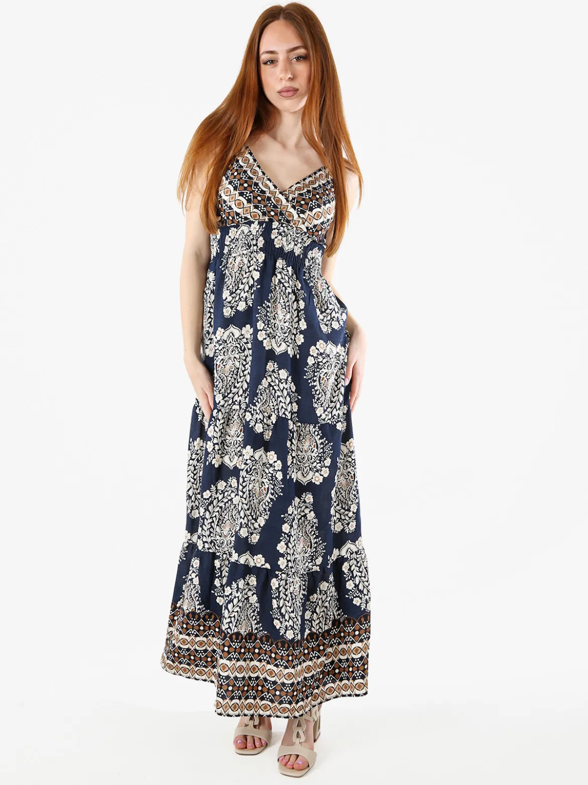 Solada Abito lungo da donna in viscosa con spalline strette - blu scuro