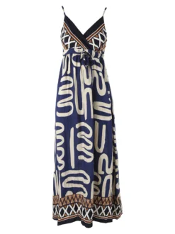 Solada Abito lungo da donna in viscosa con stampe e spalline strette - blu