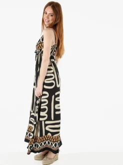 Solada Abito lungo da donna in viscosa con stampe e spalline strette - nero