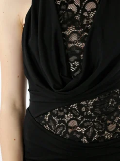 Solada Abito lungo da donna senza maniche con dettaglio in pizzo e doppio scollo - nero