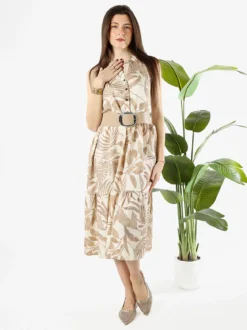 Solada Abito lungo da donna smanicato con stampe floreali - beige