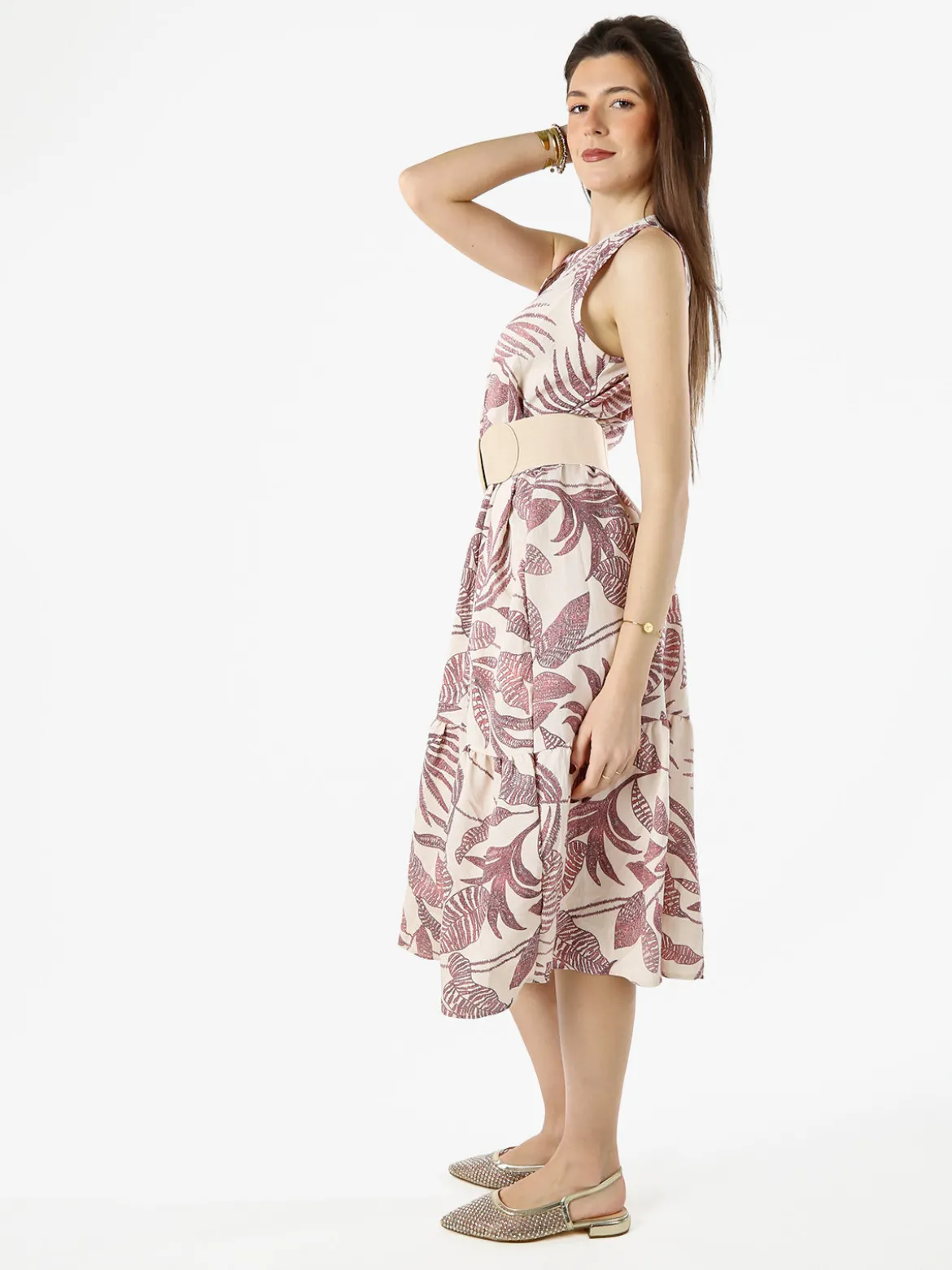 Solada Abito lungo da donna smanicato con stampe floreali - rosa