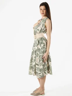 Solada Abito lungo da donna smanicato con stampe floreali - verde