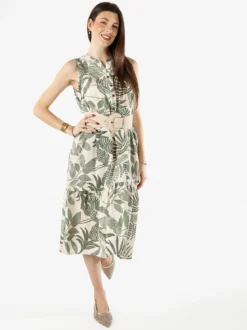 Solada Abito lungo da donna smanicato con stampe floreali - verde