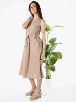 Solada Abito lungo da donna smanicato in misto cotone - beige
