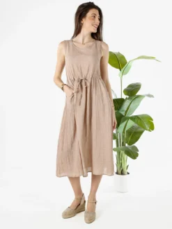 Solada Abito lungo da donna smanicato in misto cotone - beige