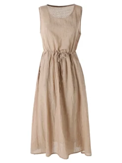 Solada Abito lungo da donna smanicato in misto cotone - beige