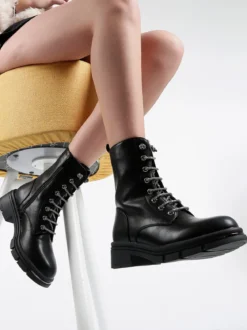 Solada Anfibi donna con lacci di strass e cerniera