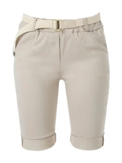 Solada Bermuda donna in tessuto elasticizzato con cintura in corda - beige