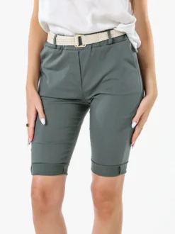 Solada Bermuda donna in tessuto elasticizzato con cintura in corda - verde
