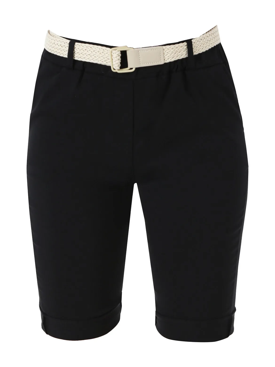 Solada Bermuda donna in tessuto elasticizzato con cintura in corda - nero