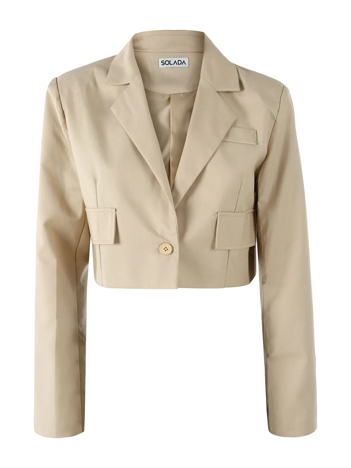 Solada Blazer cropped da donna con bottone e scollo a V - beige