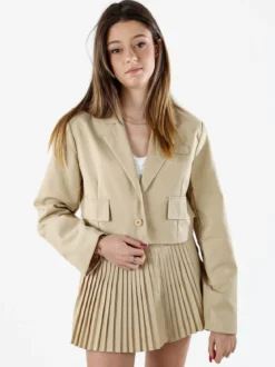 Solada Blazer cropped da donna con bottone e scollo a V - beige