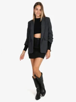 Solada Blazer donna aperto con maniche arricciate - grigio scuro