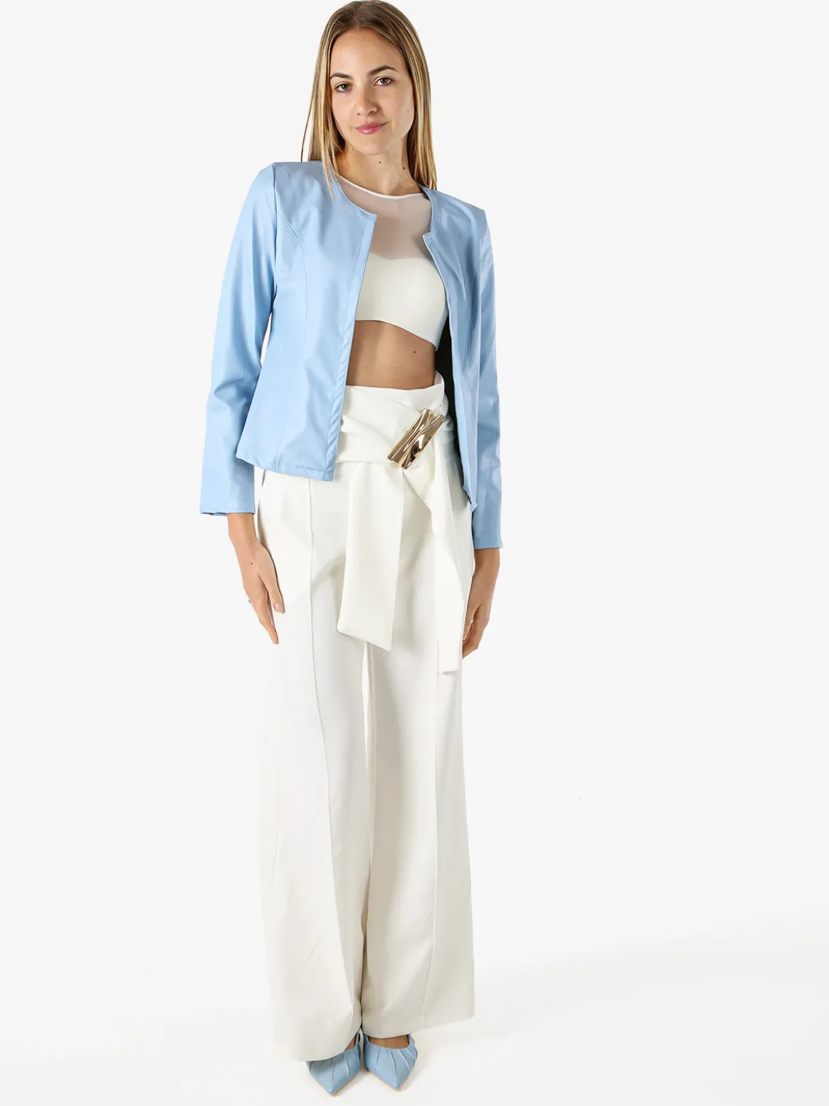Solada Blazer donna aperto in ecopelle - azzurro