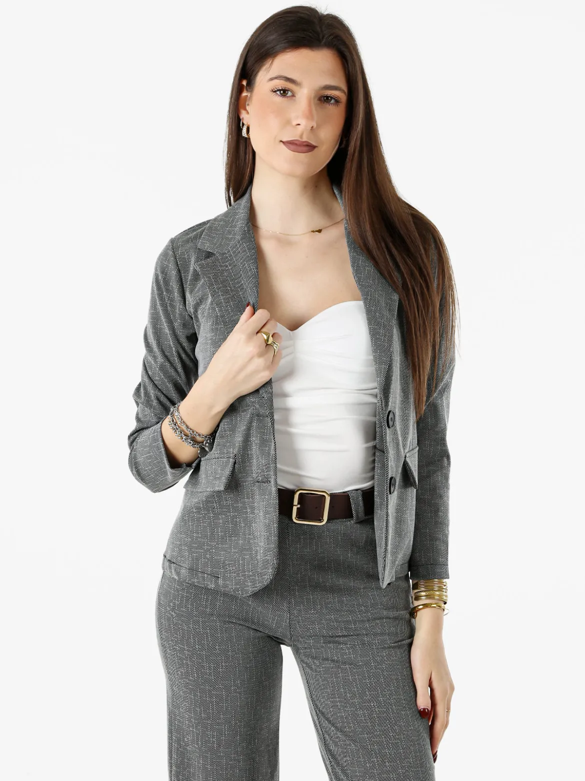 Solada Blazer donna con bottoni e stampa texture - grigio scuro