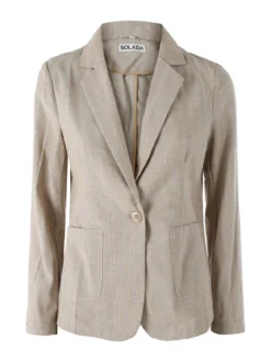 Solada Blazer donna in misto lino e cotone con stampa a righe - beige