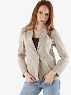 Solada Blazer donna in misto lino e cotone con stampa a righe - beige
