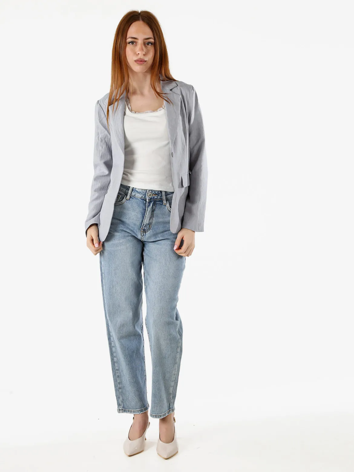 Solada Blazer donna in misto lino e viscosa - grigio