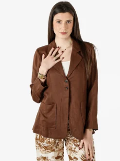 Solada Blazer donna in misto lino - marrone