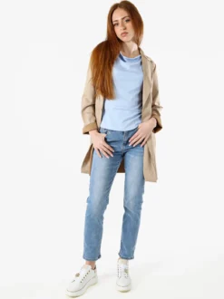 Solada Blazer donna lungo in tessuto scamosciato senza chiusura - cammello