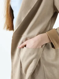 Solada Blazer donna lungo in tessuto scamosciato senza chiusura - cammello