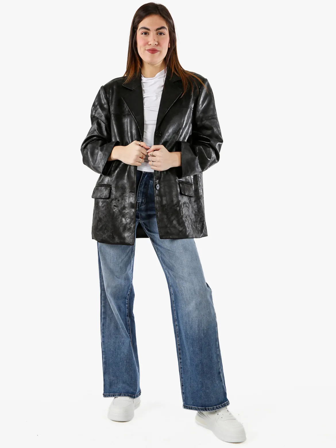 Solada Blazer donna oversize con bottoni - nero