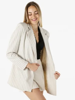 Solada Blazer donna oversize gessato con chiusura a doppiopetto - beige