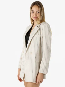 Solada Blazer donna oversize gessato con chiusura a doppiopetto - beige