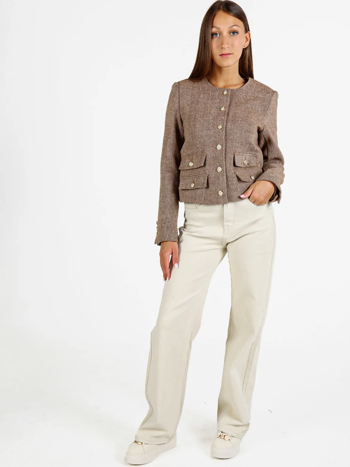 Solada Blazer donna spigato in misto lana - khaki