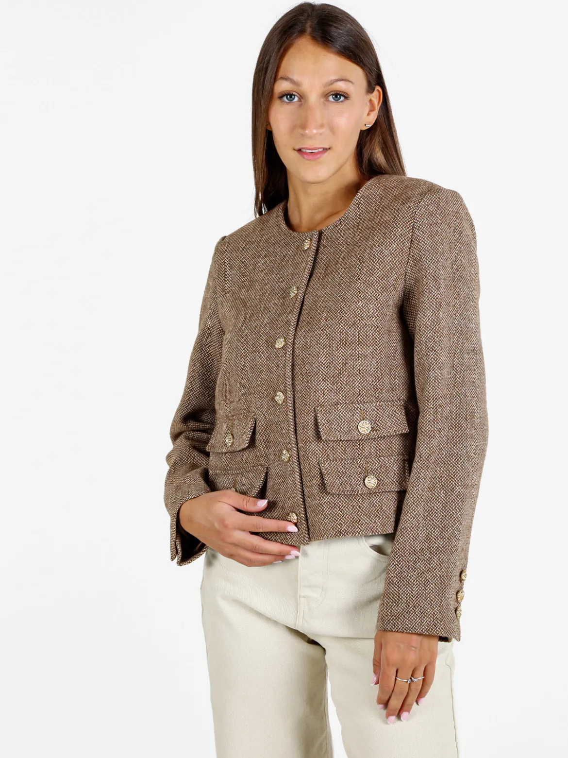 Solada Blazer donna spigato in misto lana - khaki