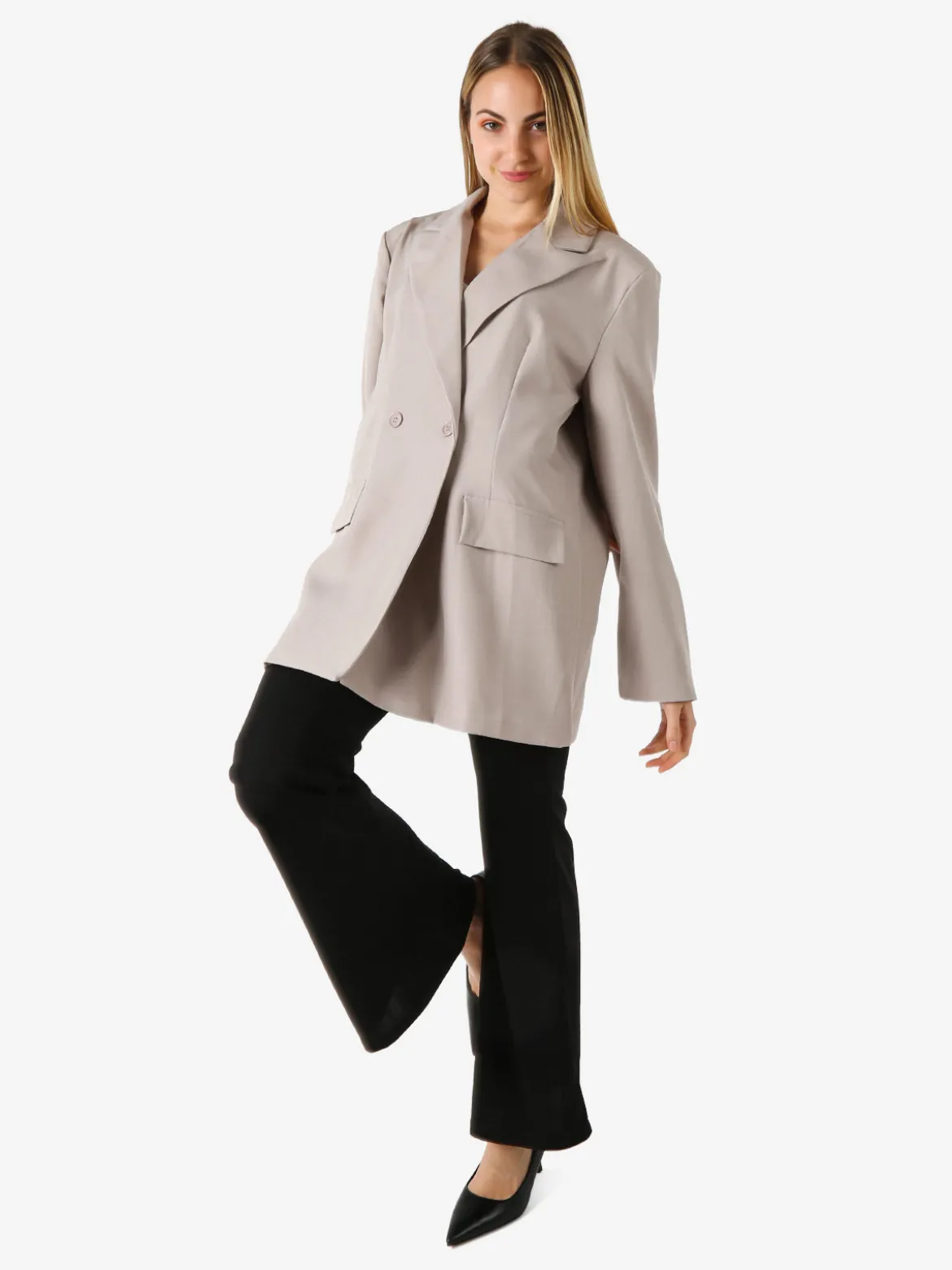Solada Blazer oversize da donna con chiusura a doppiopetto - fango