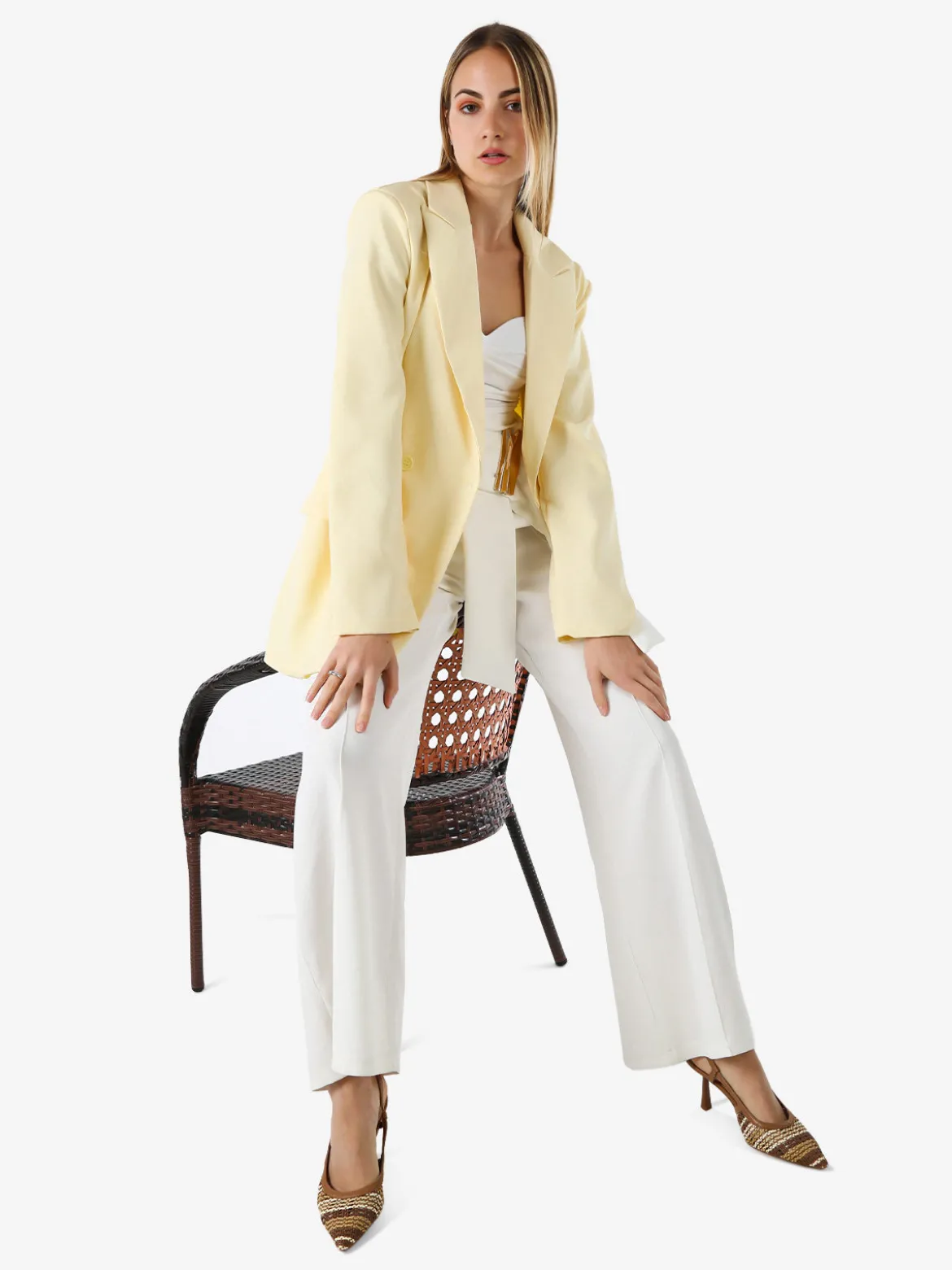 Solada Blazer oversize da donna con chiusura a doppiopetto - giallo