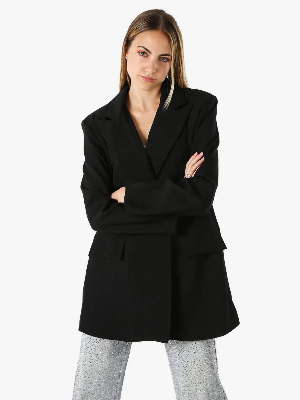 Solada Blazer oversize da donna con chiusura a doppiopetto - nero