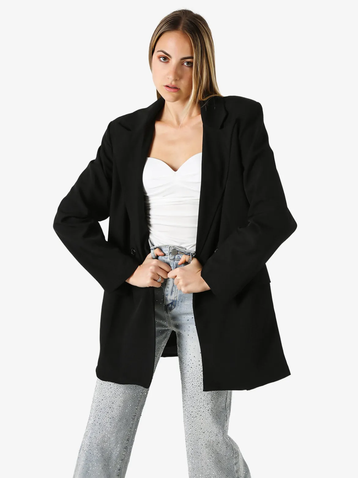 Solada Blazer oversize da donna con chiusura a doppiopetto - nero
