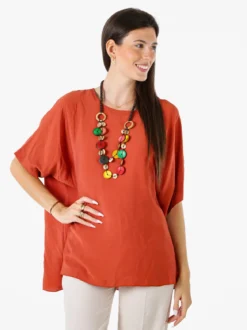 Solada Blusa da donna a maniche corte a pipistrello - arancione