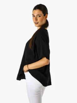 Solada Blusa da donna a maniche corte a pipistrello - nero