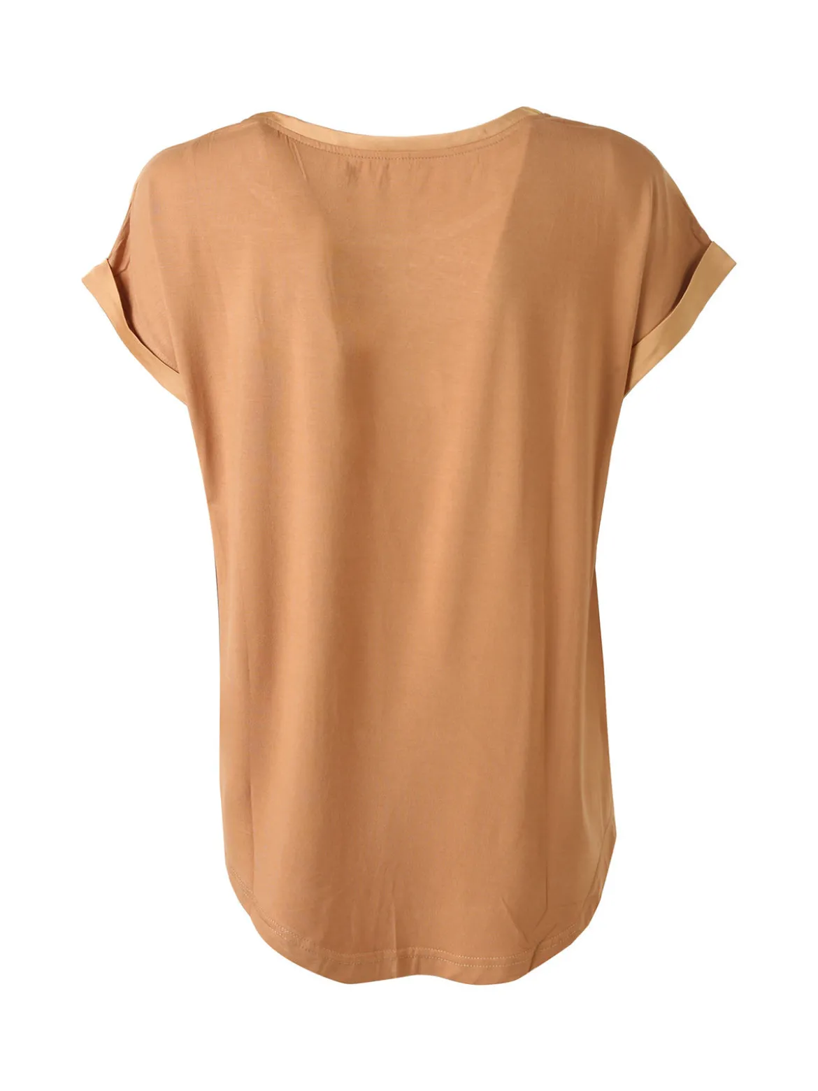 Solada Blusa da donna a maniche corte con parte davanti effetto raso - cammello