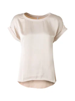 Solada Blusa da donna a maniche corte con parte davanti effetto raso - beige
