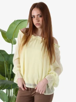 Solada Blusa da donna a maniche lunghe velate con scollo a barchetta - giallo
