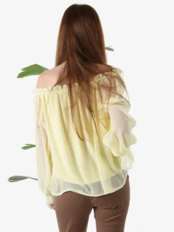 Solada Blusa da donna a maniche lunghe velate con scollo a barchetta - giallo