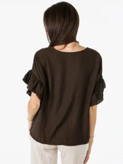 Solada Blusa da donna con maniche corte a volant - moro