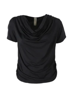 Solada Blusa donna a maniche corte con scollo a cascata - nero