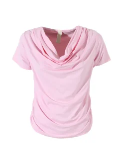 Solada Blusa donna a maniche corte con scollo a cascata - rosa