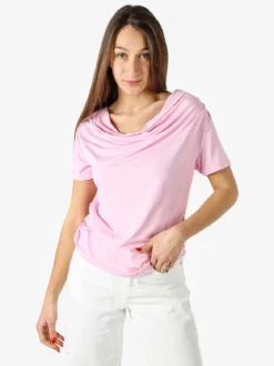 Solada Blusa donna a maniche corte con scollo a cascata - rosa