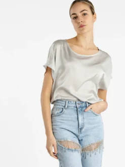 Solada Blusa donna a maniche corte effetto raso