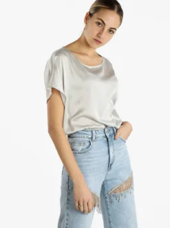 Solada Blusa donna a maniche corte effetto raso