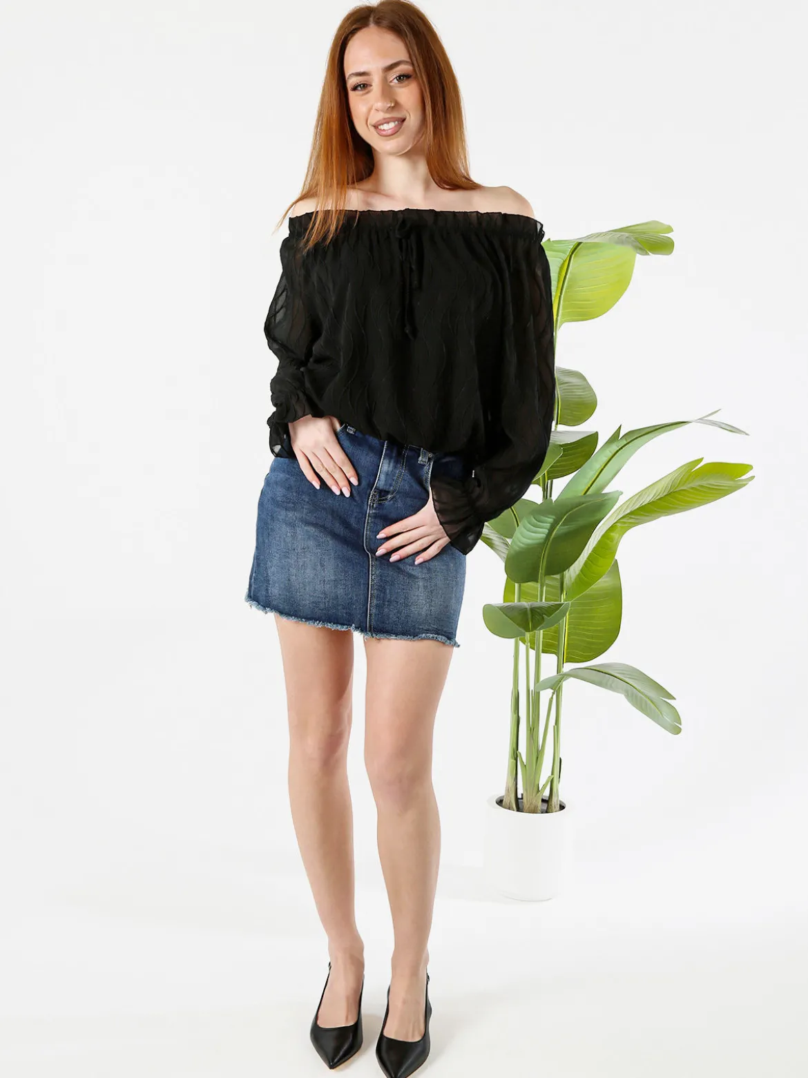Solada Blusa donna a maniche lunghe con scollo a barchetta - nero