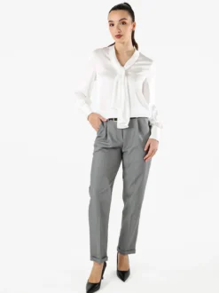 Solada Blusa donna a maniche lunghe in tessuto simil raso - bianco