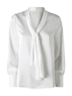 Solada Blusa donna a maniche lunghe in tessuto simil raso - bianco